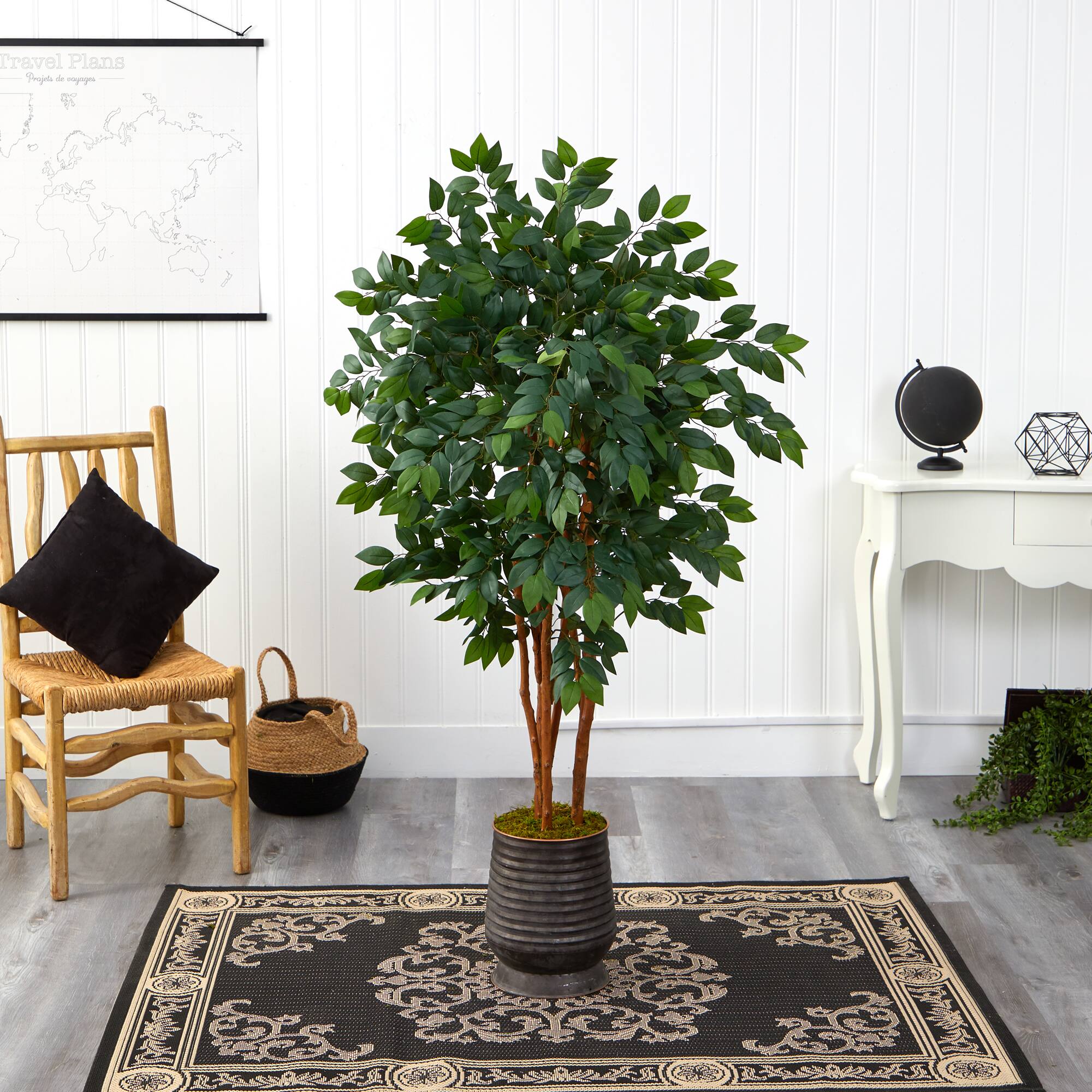 5ft. Sakaki Artificial Tree in Ribbed Metal Planter